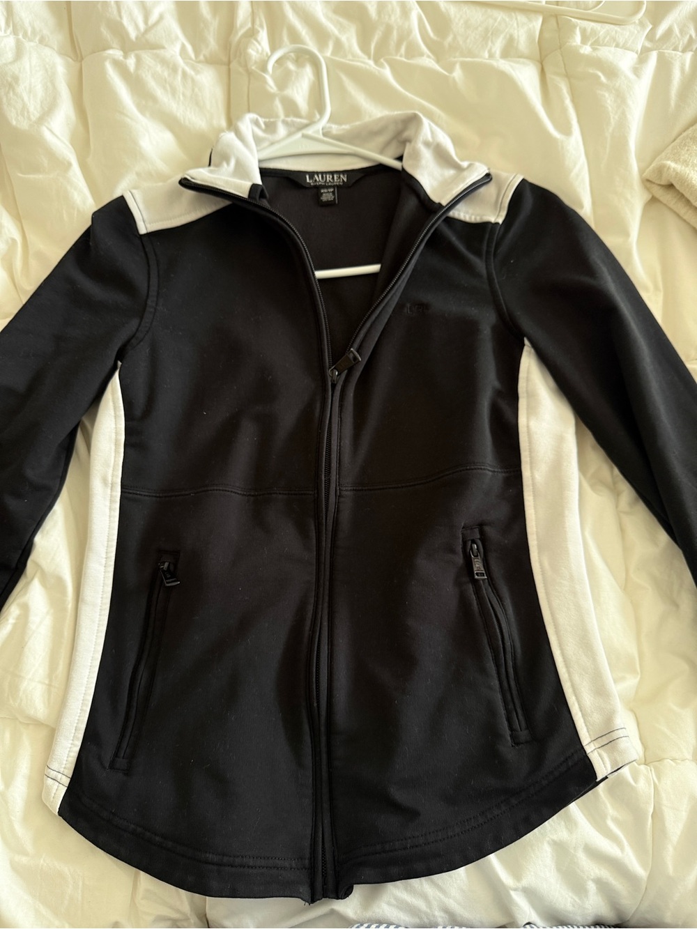 Lauren Ralph Lauren Black and White Full-Zip Utility Jacket
